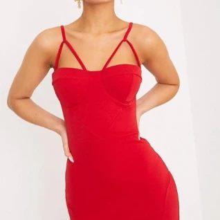 Женское платье красное коралловое портупея