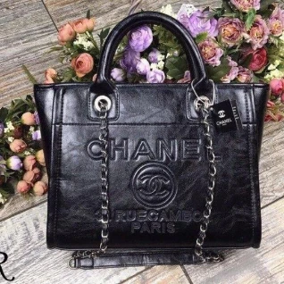 Сумка черная кожаная в стиле шанель chanel