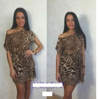 Платье короткое шифоновое леопардовое женское