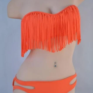 Купальник бикини с бахромой неоновый