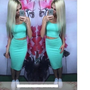 Костюм мятный женский юбка и топ летний