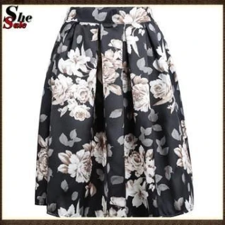 Юбка цветочная винтажная ретро черная с коричневым