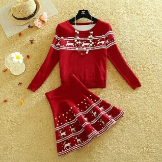 Набор юбка и кофта свитер красные теплые зимние