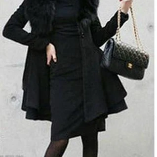 Черное пальто расклешенное