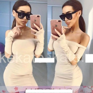 Платье коктейльное бежевое