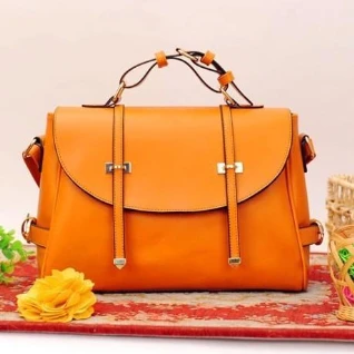 Оранжевая сумка портфель кожаная