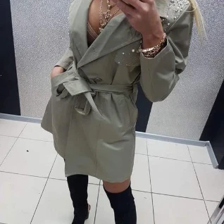 Женский плащ тренч хаки зеленый