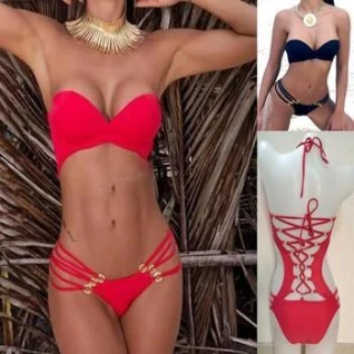 Красный купальник корсет слитный