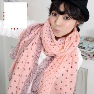 Женский шарф в горошек палантин розовый