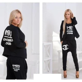 Женский брючный костюм черный тройка