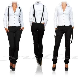 Женские черные брюки на подтяжках