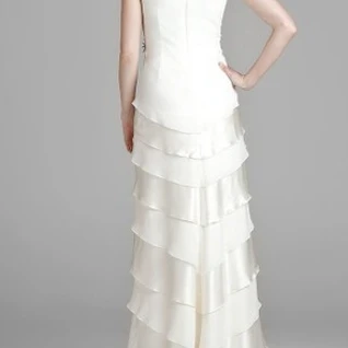 Платье белое Tadashi Shoji Tiered Silk Gown with Brooch 46 размер
