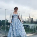 Возьмите Нежное бело-голубое платье в пол напрокат (Фото 4) в Москве