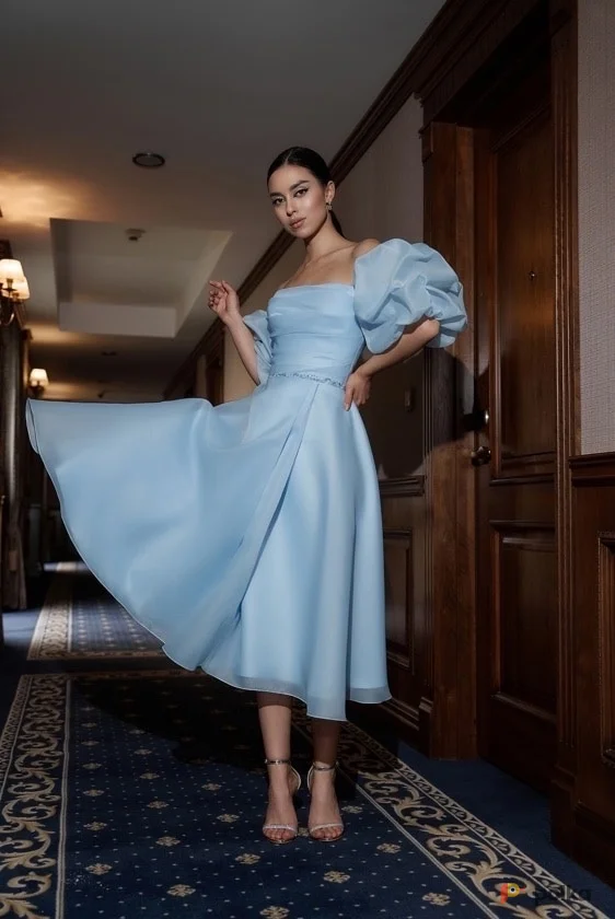 Возьмите Платье вечернее Кайли миди с рукавами напрокат (Фото 1) В Туле