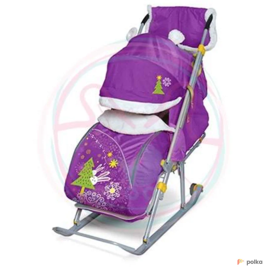 Возьмите Санки-коляска Ника Детям (фиолетовый, елки-снежинки) напрокат (Фото 1) в Санкт-Петербурге