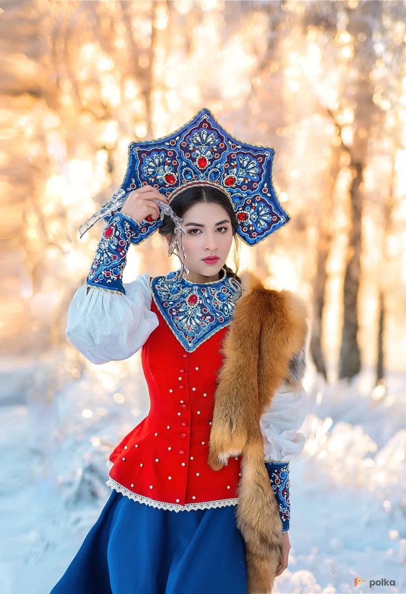 Возьмите Кокошник синий большой напрокат (Фото 1) В Нижнем Новгороде