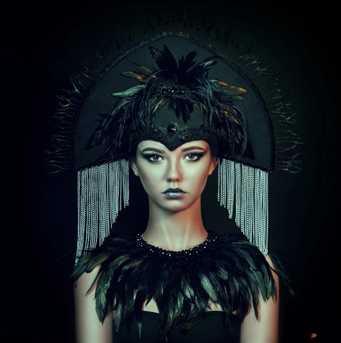 Возьмите Кокошник черный с перьевым воротником напрокат (Фото 1) В Нижнем Новгороде