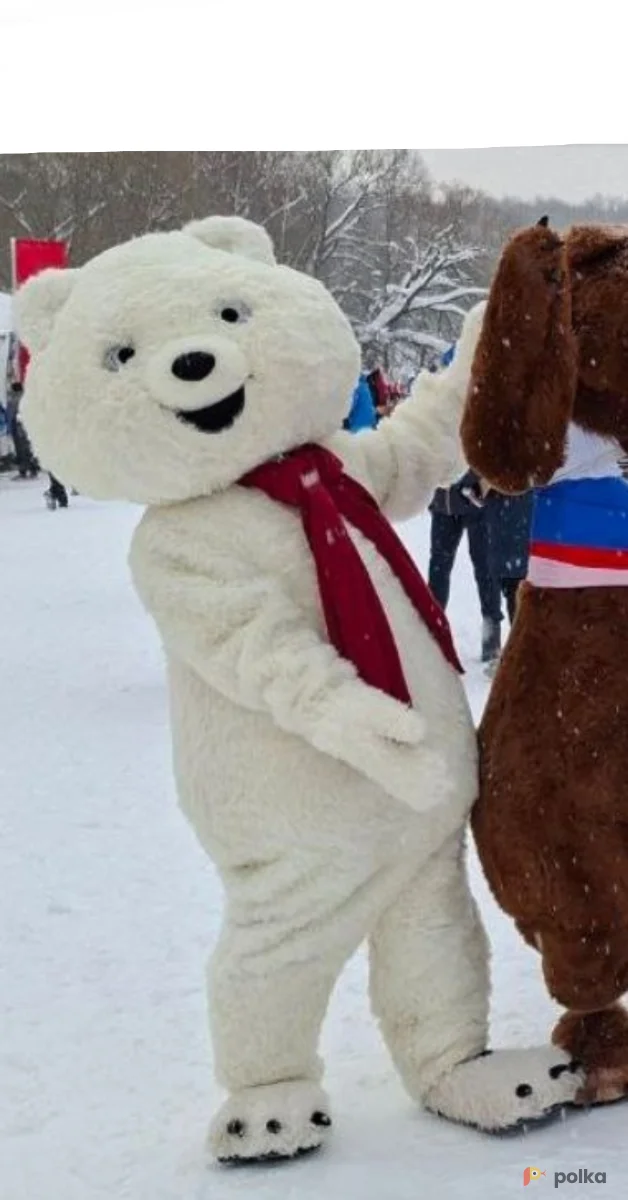 Возьмите Ростовая кукла Белый Мишка Олимпишка напрокат (Фото 1) в Москве