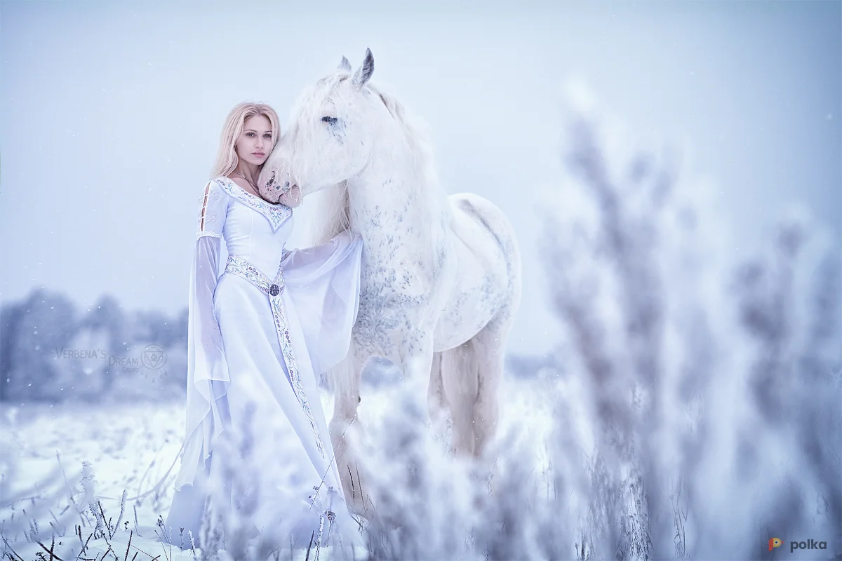 Возьмите Белое средневековое эльфийское платье с вышивкой напрокат (Фото 1) в Москве
