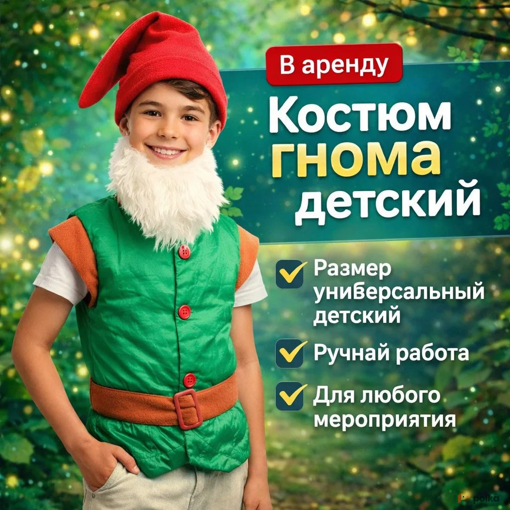 Возьмите Костюм гнома детский  напрокат (Фото 1) в Москве