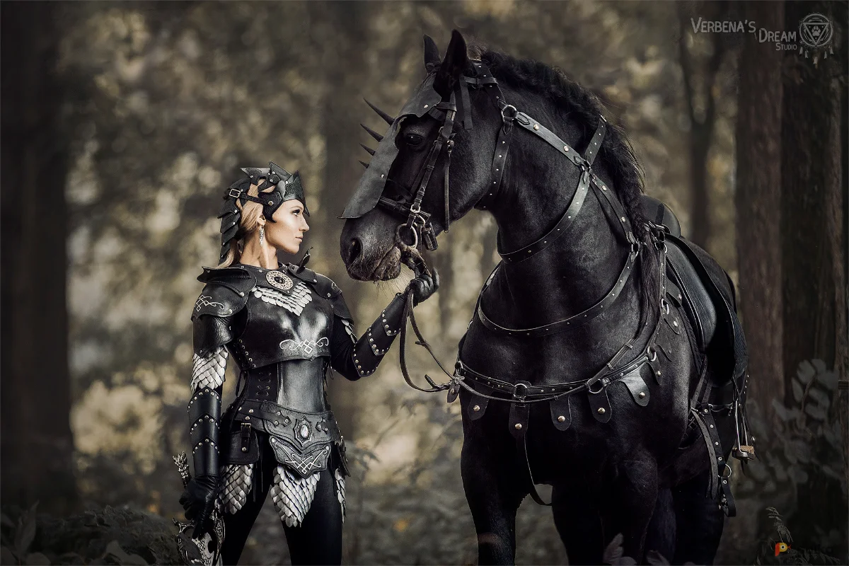 Возьмите Женский рыцарский костюм черные кожаные доспехи латы воительницы амазонка валькирия воин напрокат (Фото 1) в Москве