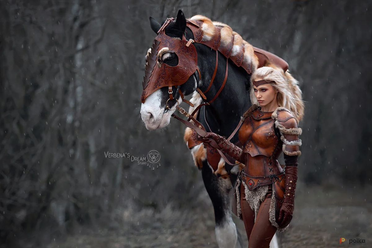 Возьмите Женский рыцарский костюм коричневые кожаные доспехи латы воительницы амазонка валькирия воин напрокат напрокат (Фото 1) в Москве