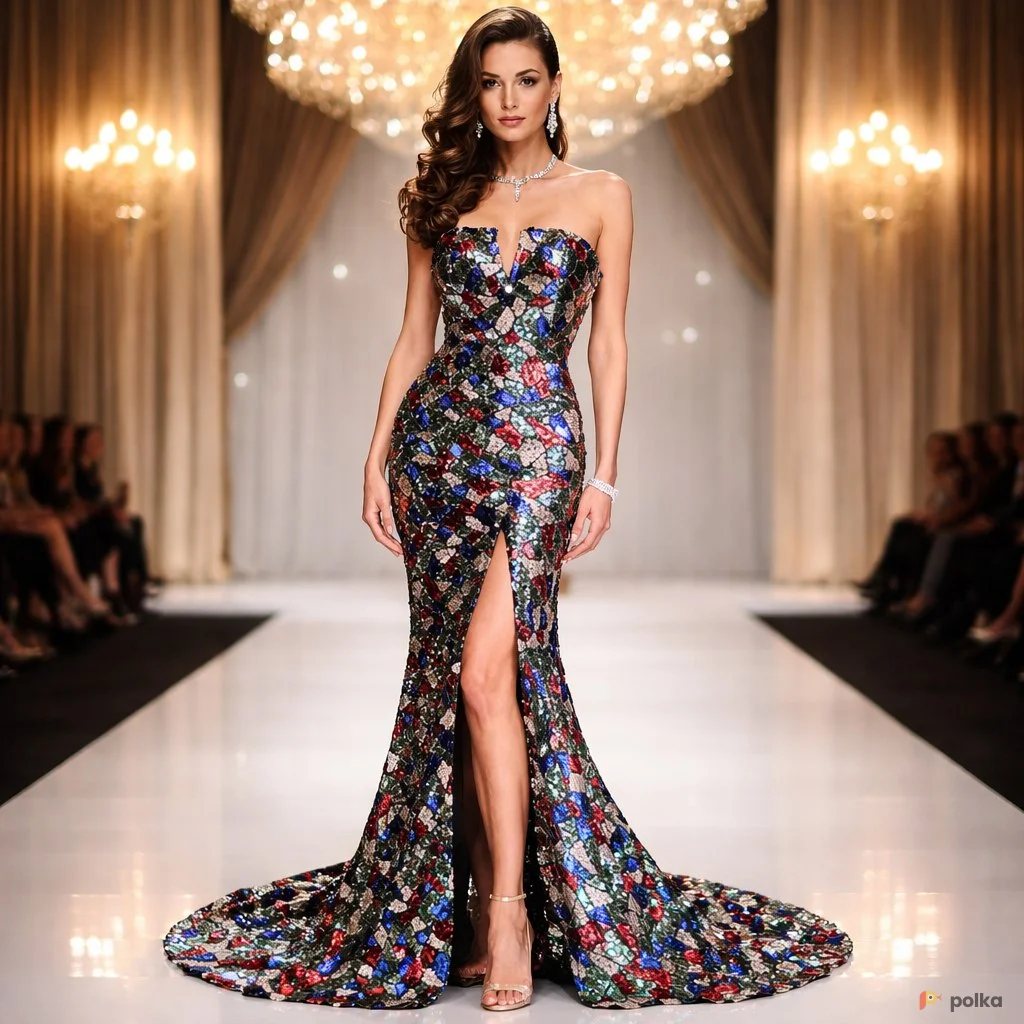 Возьмите Платье блестящее c разрезом Mozaika напрокат (Фото 1) в Москве