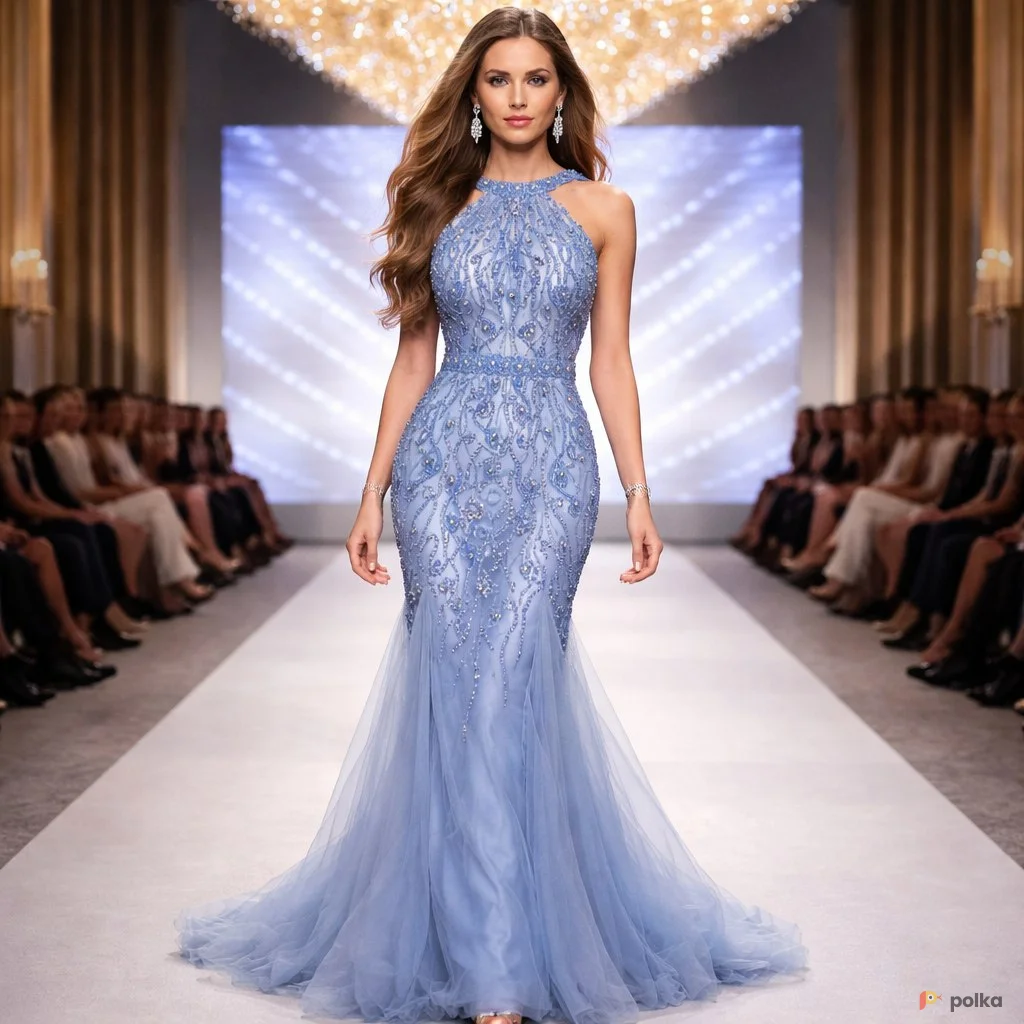 Возьмите Платье вечернее голубое Mermaid напрокат (Фото 1) в Москве