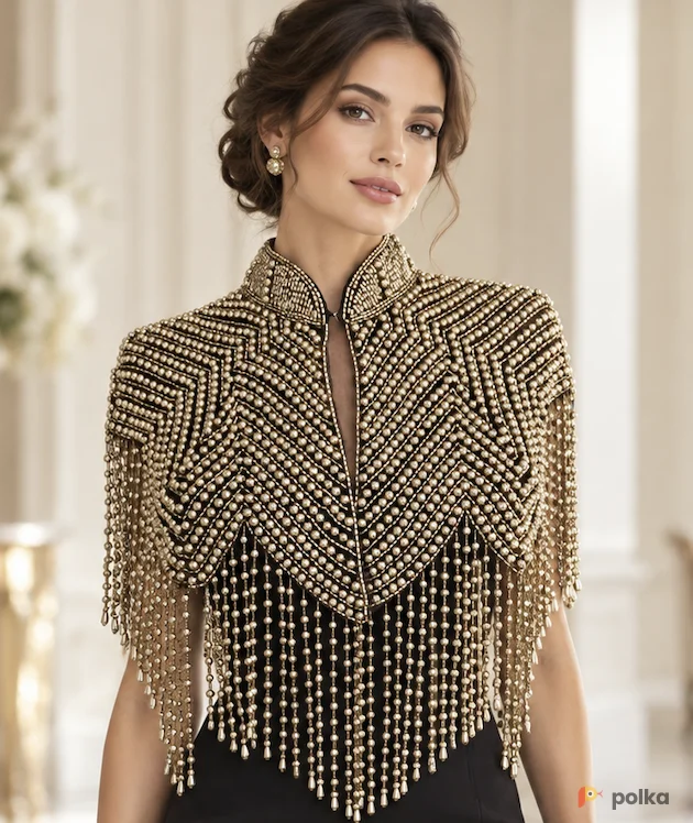 Возьмите Кейп накидка из золотых бусин в аренду напрокат (Фото 1) в Москве