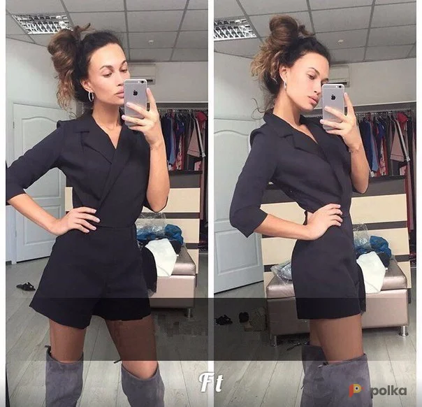 Возьмите Комбинезон шортами марсала бордовый хаки зеленый бежевый черный женский напрокат (Фото 1) в Москве