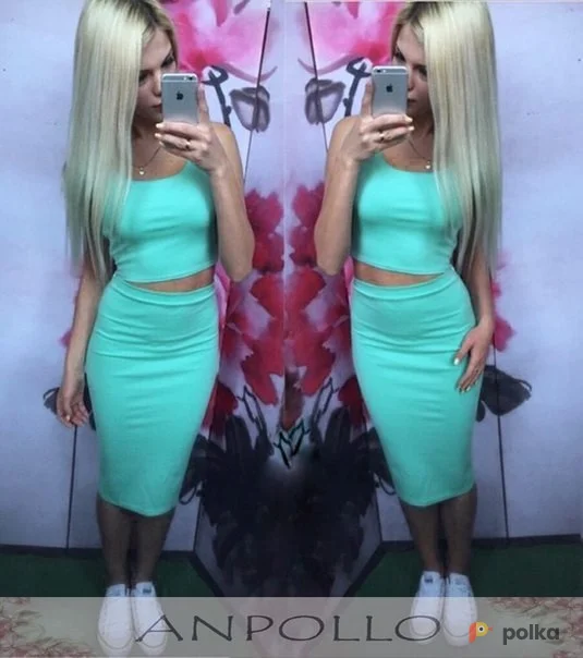 Возьмите Костюм мятный женский топ юбка зеленый миди до колена напрокат (Фото 1) в Москве