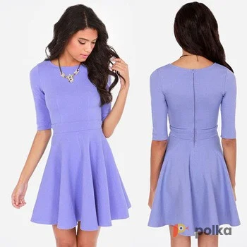 Возьмите Платье сиреневое фиолетовое клеш мини женское летнее короткое расклешенные с рукавом до локтя напрокат (Фото 1) в Москве