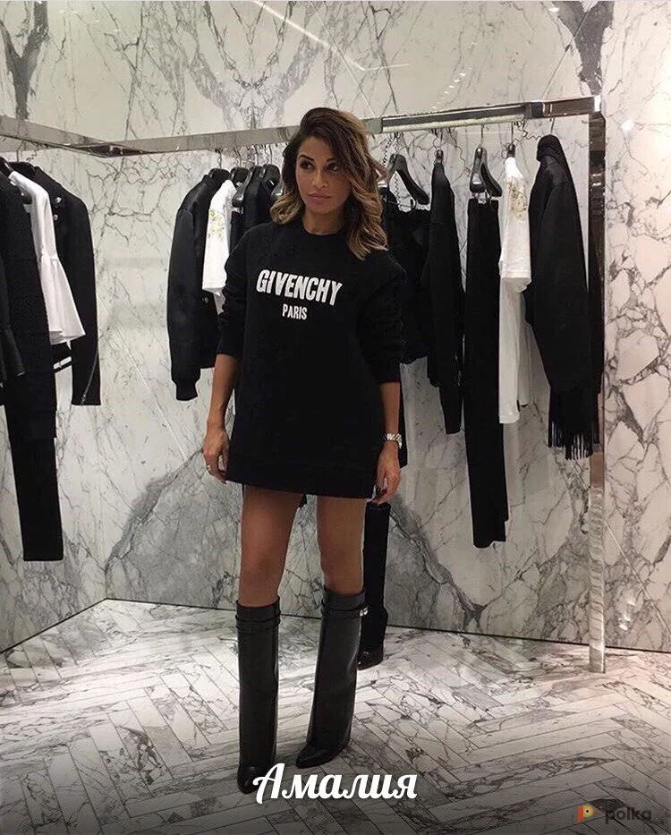 Возьмите Платье свитшот черное женское белое мини короткое с надписями Живанши напрокат (Фото 1) в Москве