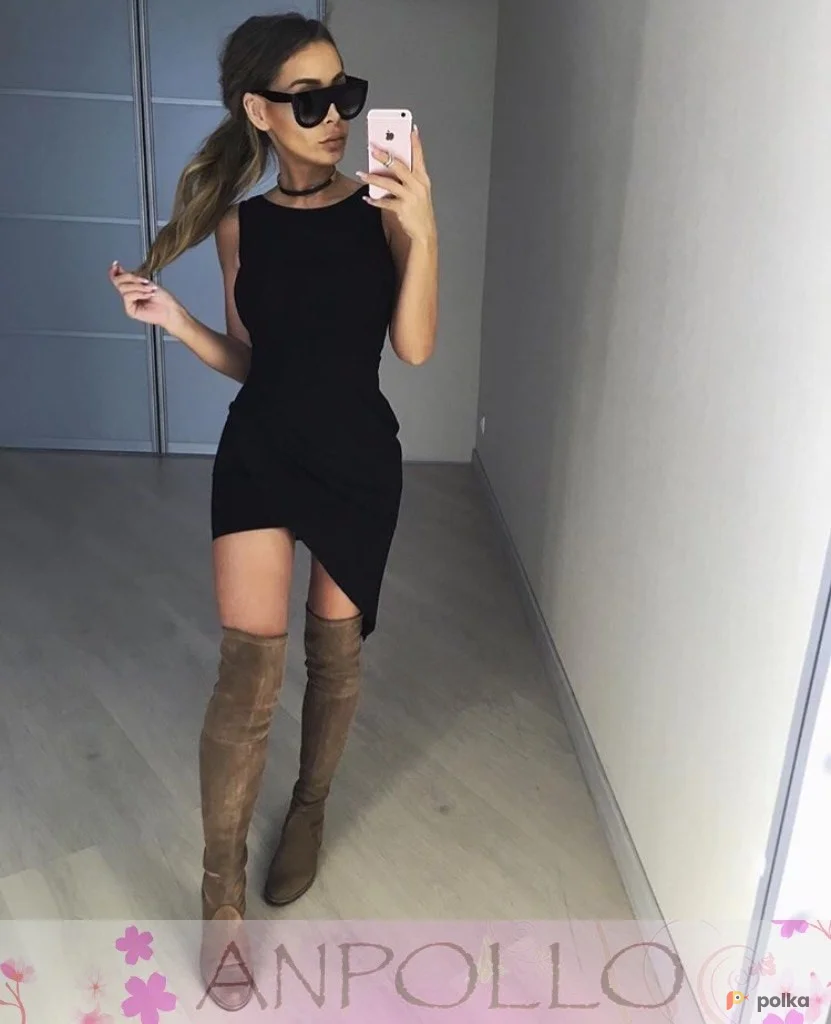 Возьмите Черное мини платье асимметричное женское короткое без рукавов летнее напрокат (Фото 1) в Москве