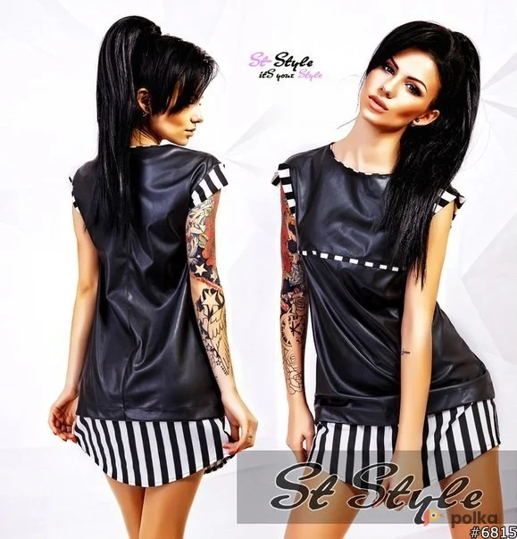 Возьмите Кожаное платье черно-белое в полоску полосатое мини короткое напрокат (Фото 1) в Москве