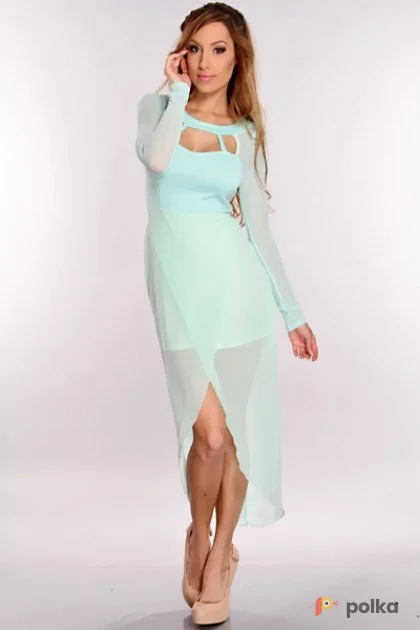 Возьмите Мятное бирюзовое мини платье голубое асимметричное напрокат (Фото 1) в Москве