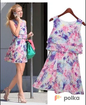 Возьмите Платье с оборками летнее белое сиреневое напрокат (Фото 1) в Москве