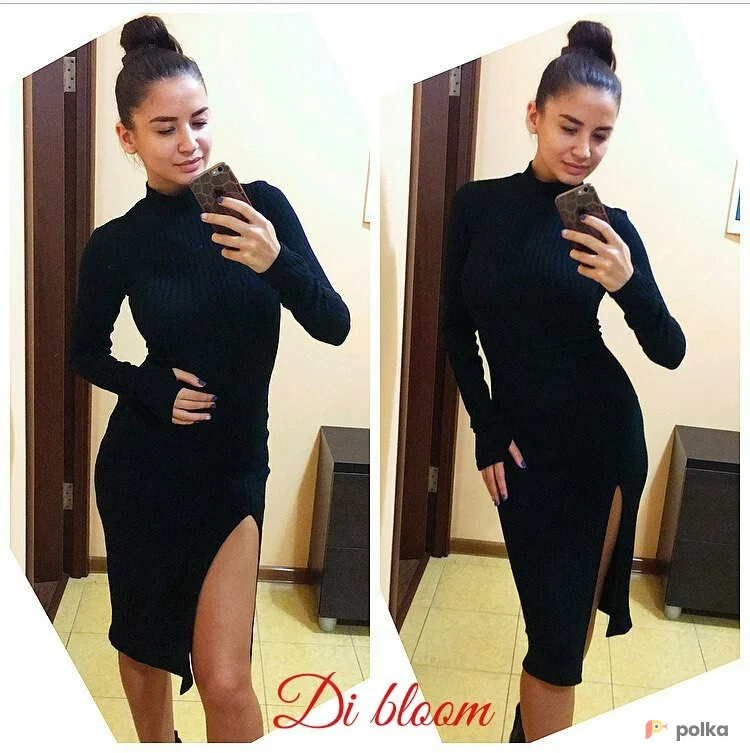 Возьмите Черное платье свитер миди вязаное теплое напрокат (Фото 1) в Москве