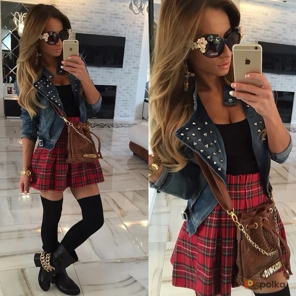 Возьмите Шотландская юбка в клетку красная в складку мини напрокат (Фото 1) в Москве