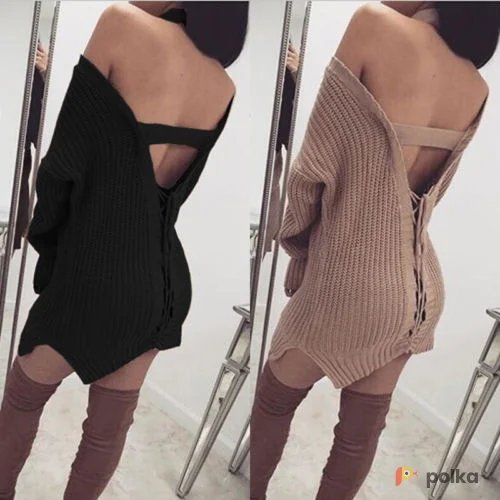 Возьмите Платье свитер со шнуровкой сзади вязаное напрокат (Фото 1) в Москве