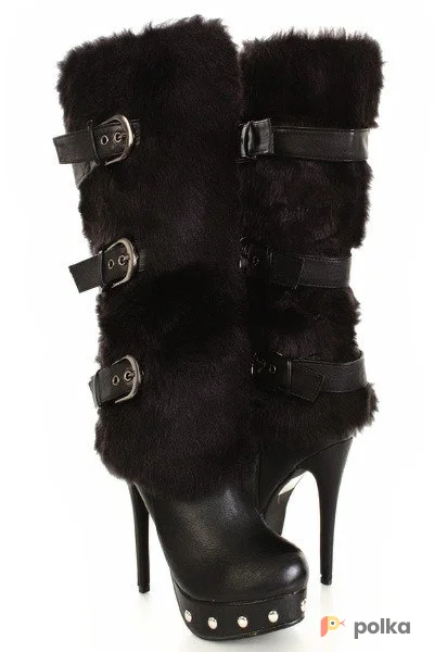 Возьмите Сапоги черные с мехом кожаные меховые с ремешками напрокат (Фото 1) в Москве