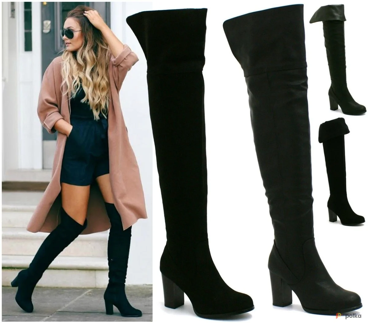 Возьмите Ботфорты женские кожаные черные с широким голенище напрокат (Фото 1) в Москве