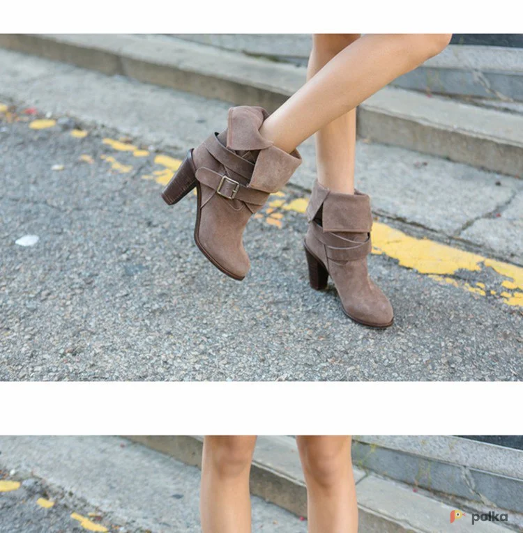 Возьмите Замшевые ботинки серые женские на каблуке толстом напрокат (Фото 1) в Москве