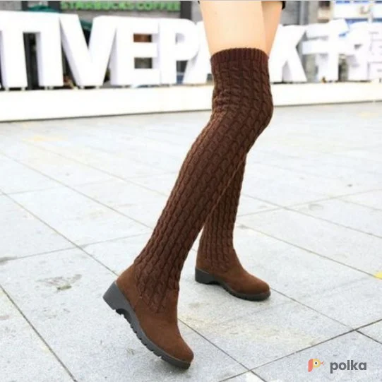 Возьмите Коричневые вязанные сапоги чулки женские ботфорты напрокат (Фото 1) в Москве