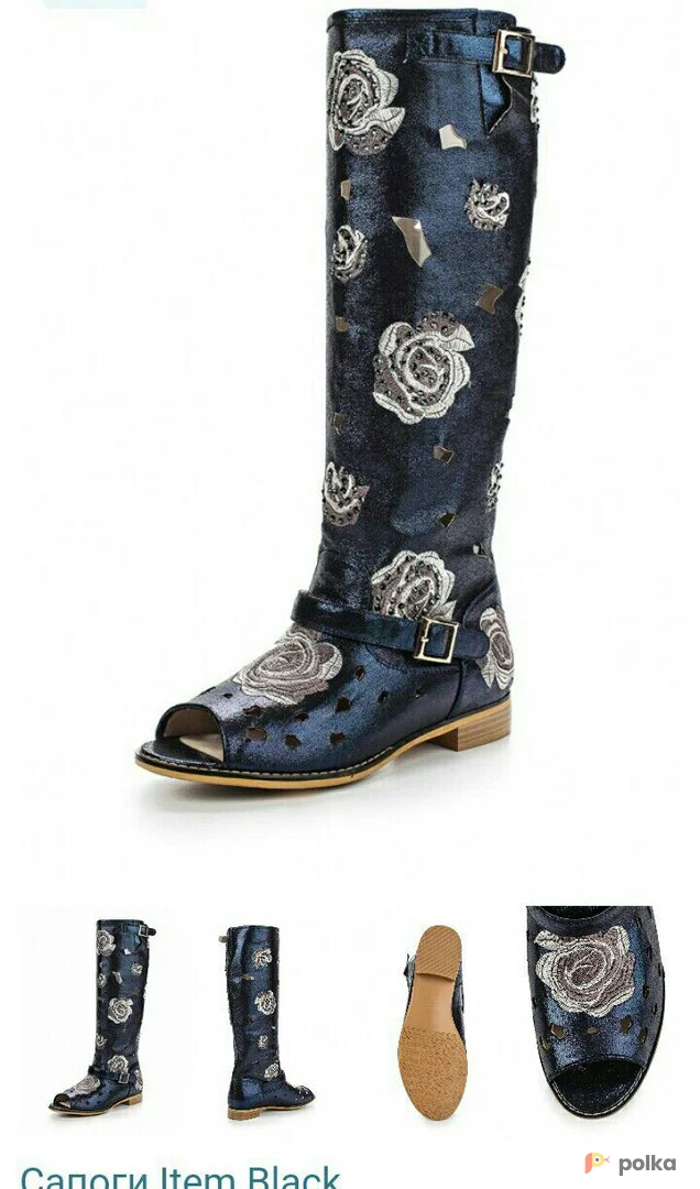 Возьмите Летние сапоги темно синие цветочные без каблука напрокат (Фото 1) в Москве