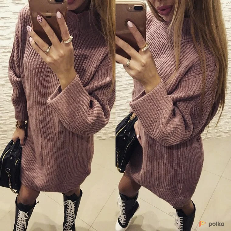 Возьмите Вязаное платье свитер женское с широкими рукавами напрокат (Фото 1) в Москве