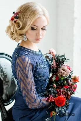 Возьмите Синее вечернее платье с расшитым лифом напрокат (Фото 1) в Москве