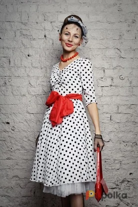 Возьмите Костюм для фотосессии: Платье ЧЕРНЫЕ ГОРОШКИ размер 42-44. Размеры 42, 44 напрокат (Фото 1) в Москве