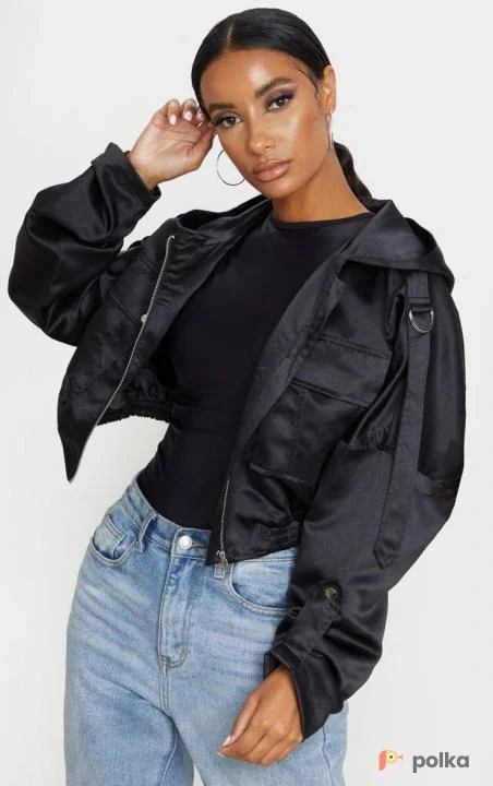 Возьмите Сатиновая куртка черная атласная шелковая ветровка напрокат (Фото 1) в Москве