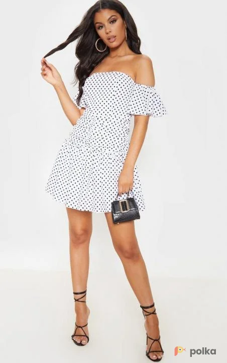 Возьмите Белое платье женское в горошек мини короткое напрокат (Фото 1) в Москве
